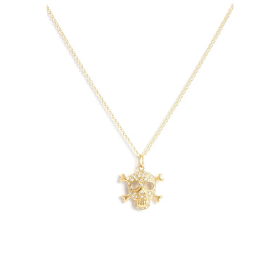 Gold & Diamond Pave Skull & Crossbone Pendant